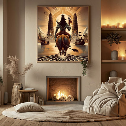 Immerse yourself in a majestic vision with this exquisite artwork, depicting a divine guardian's for Hall