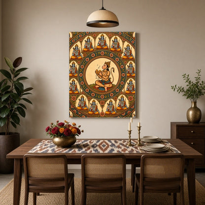 Immerse yourself in the divine energy of Lord Hanuman as he is beautifully encompassed by the Ram for Dining