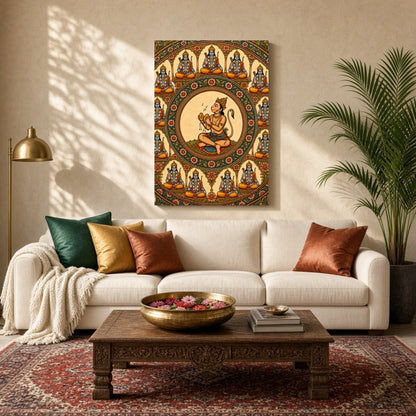 Immerse yourself in the divine energy of Lord Hanuman as he is beautifully encompassed by the Ram for Living Room