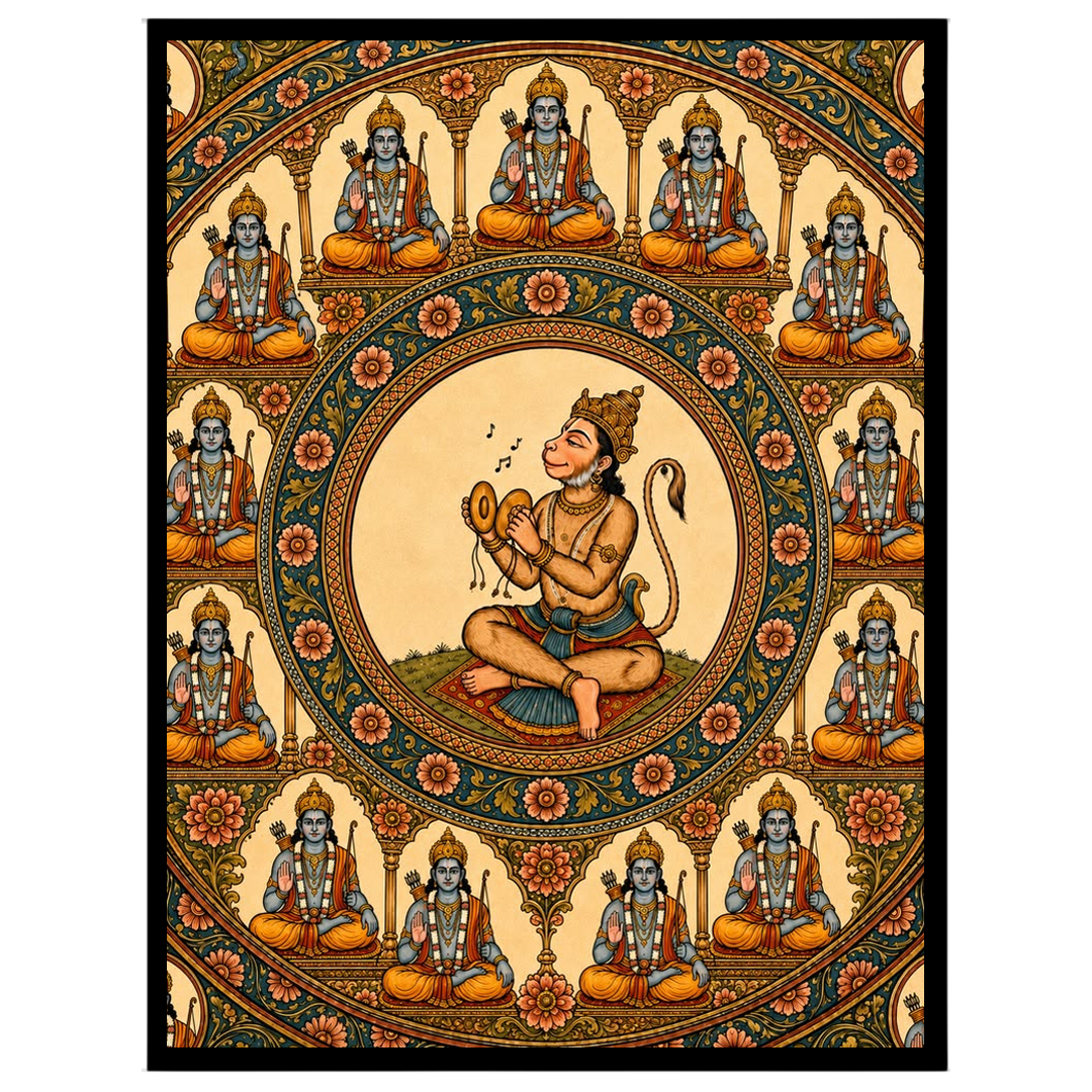 Immerse yourself in the divine energy of Lord Hanuman as he is beautifully encompassed by the Ram for residence