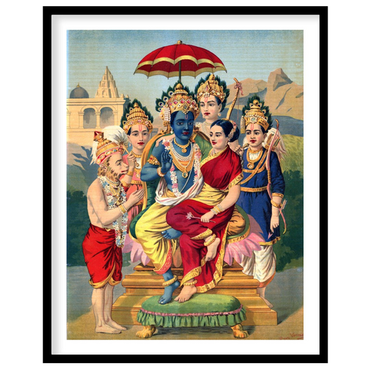 This exquisite artwork captures a divine scene with vibrant, historical detail. The harmonious for abode