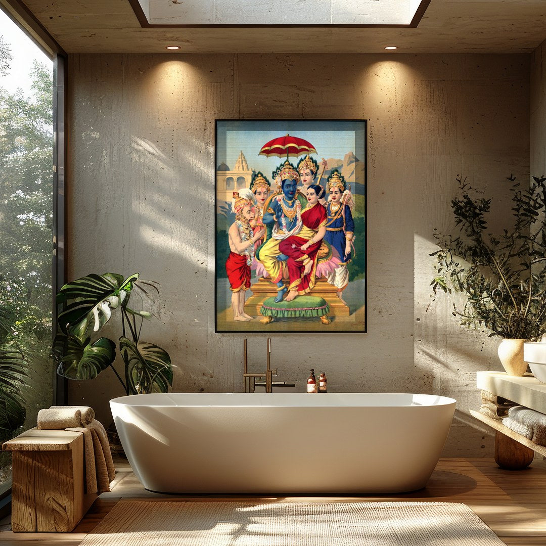 This exquisite artwork captures a divine scene with vibrant, historical detail. The harmonious for Bathroom