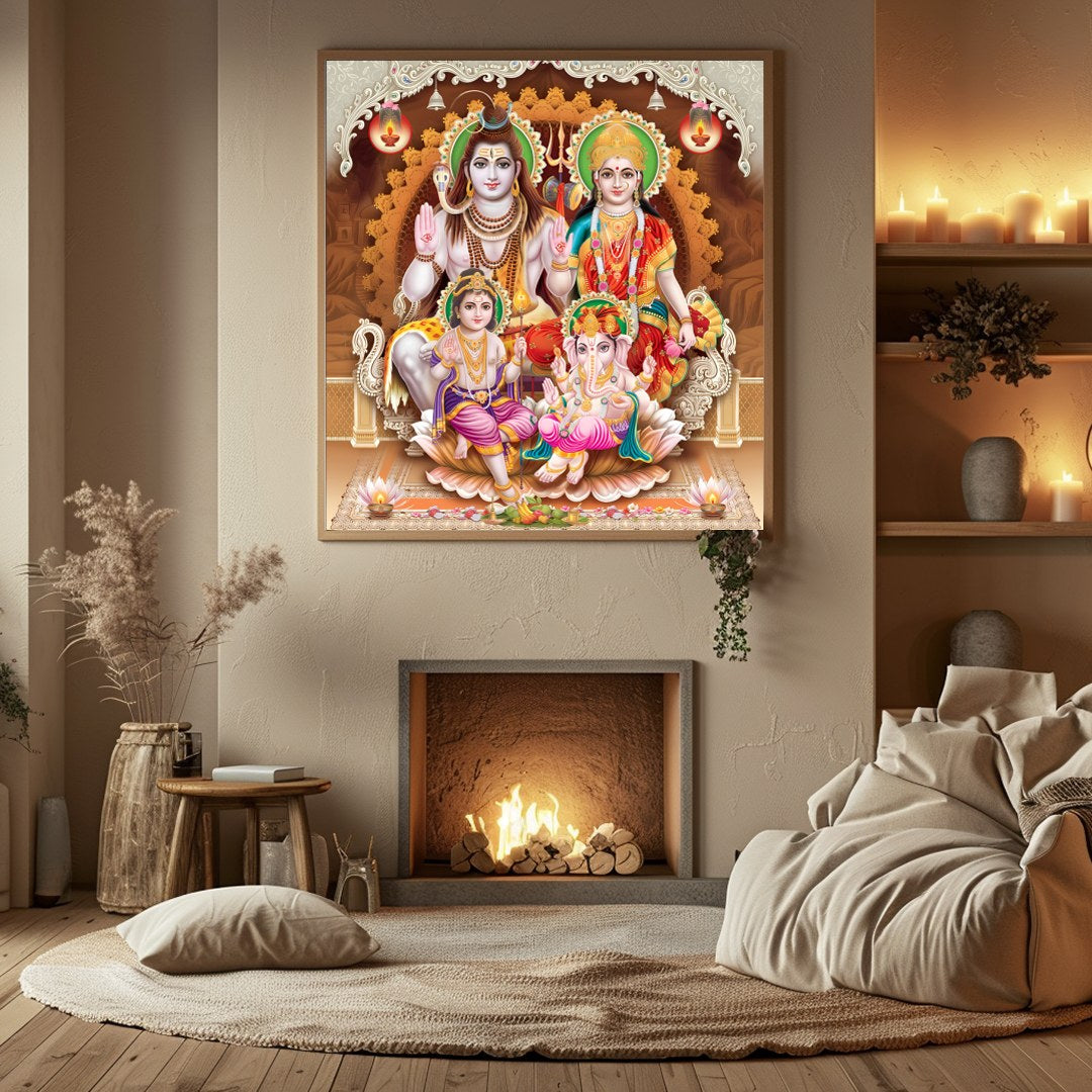 Immerse yourself in the spiritual essence with this vibrant artwork depicting a harmonious family for Hall