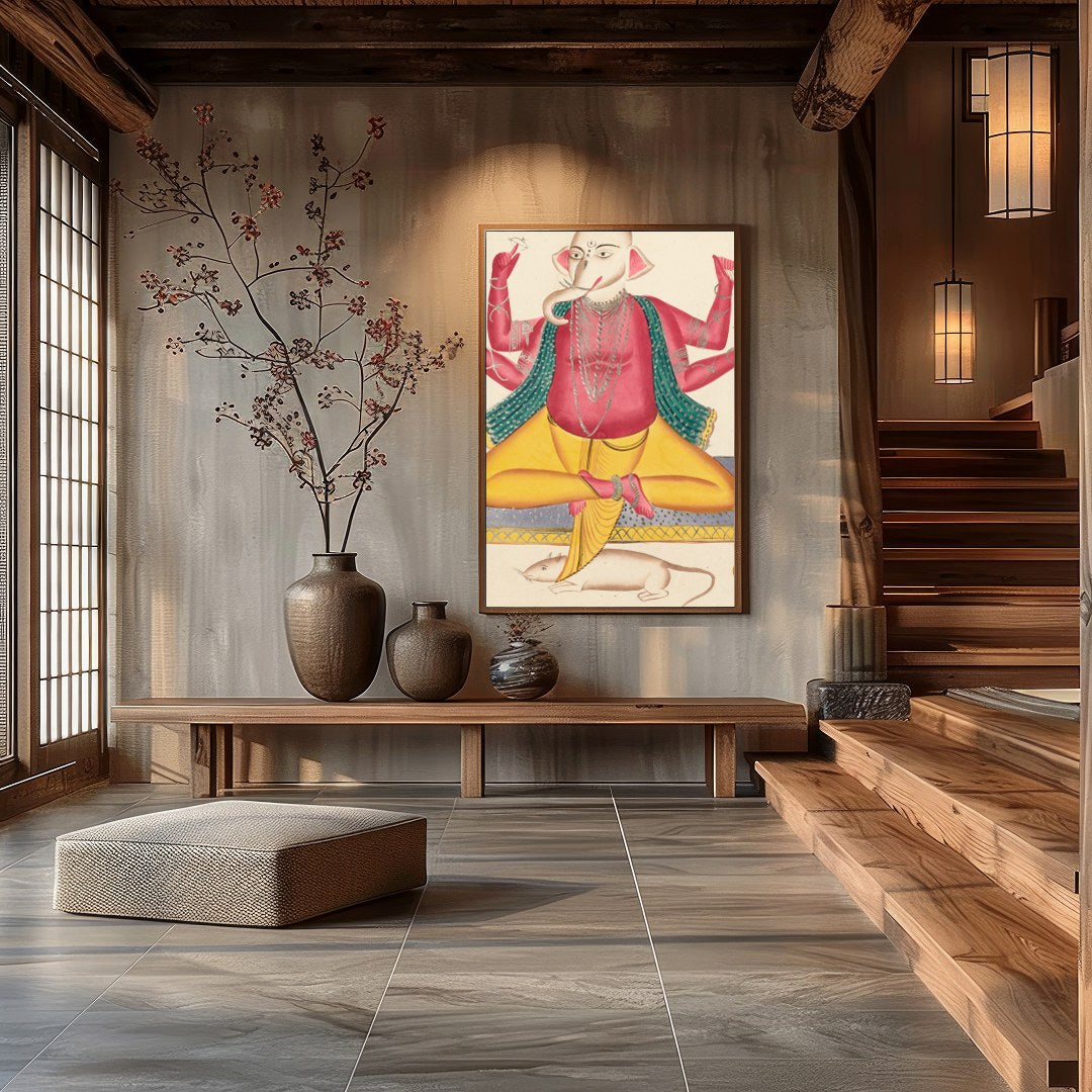 Embrace the spiritual elegance of this exquisite artwork depicting Ganesha, the revered deity of for Hall