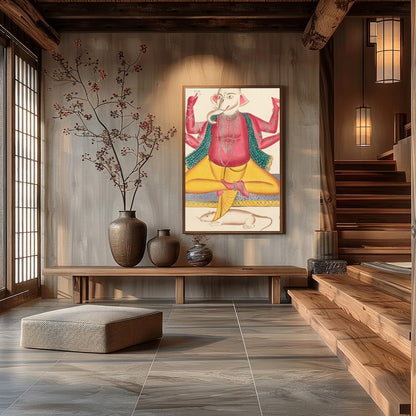 Embrace the spiritual elegance of this exquisite artwork depicting Ganesha, the revered deity of for Hall