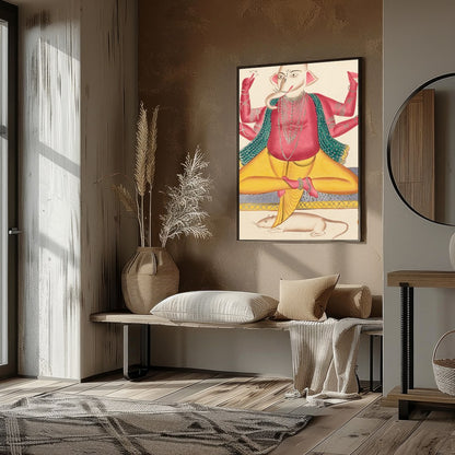 Embrace the spiritual elegance of this exquisite artwork depicting Ganesha, the revered deity of for interior