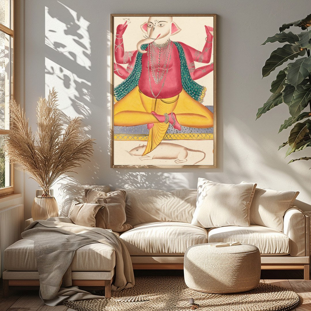 Embrace the spiritual elegance of this exquisite artwork depicting Ganesha, the revered deity of for Sitting Area