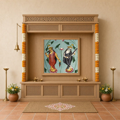 This exquisite Kalighat painting beautifully captures the serenity and grace of Goddesses Lakshmi for Home Temple