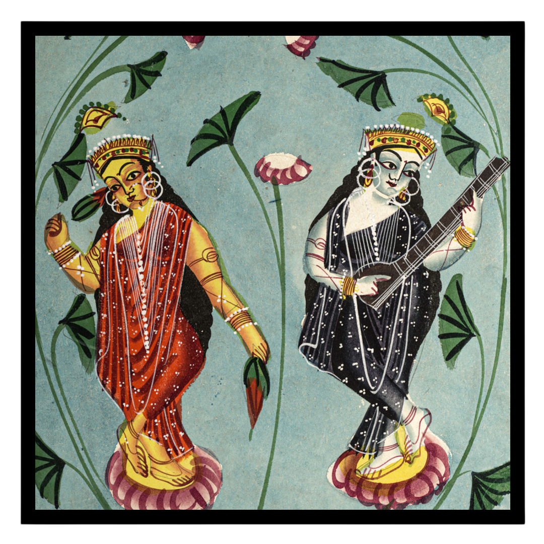 This exquisite Kalighat painting beautifully captures the serenity and grace of Goddesses Lakshmi for space