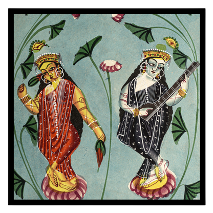 This exquisite Kalighat painting beautifully captures the serenity and grace of Goddesses Lakshmi for space