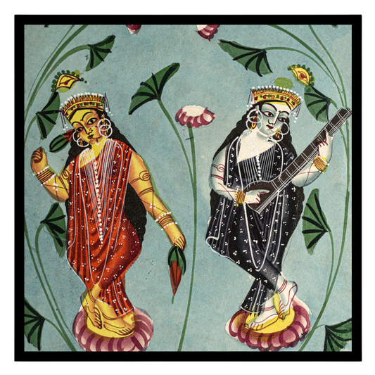 This exquisite Kalighat painting beautifully captures the serenity and grace of Goddesses Lakshmi for space
