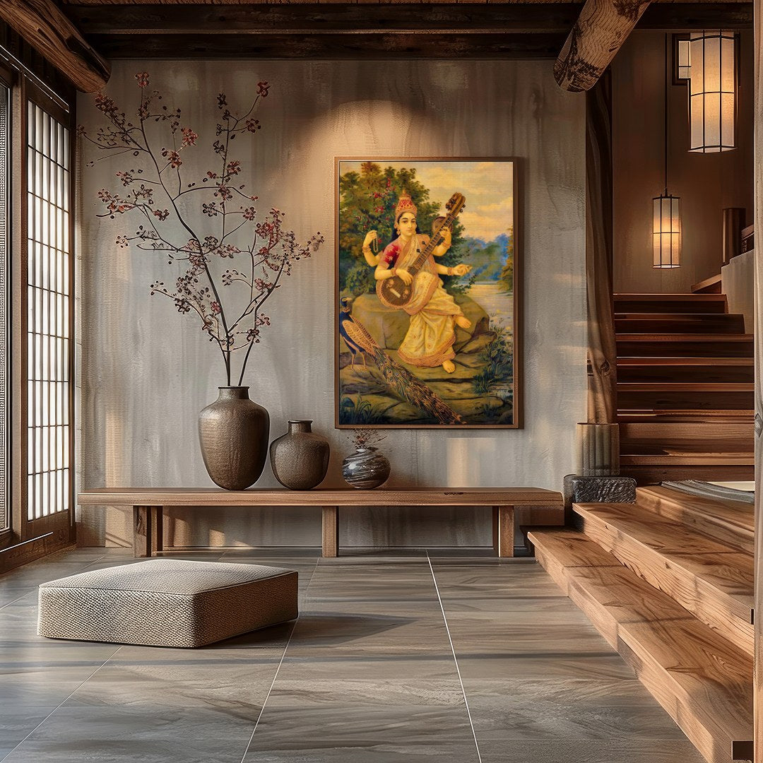 Immerse yourself in the serene beauty of this exquisite artwork depicting a goddess gracefully for Hall