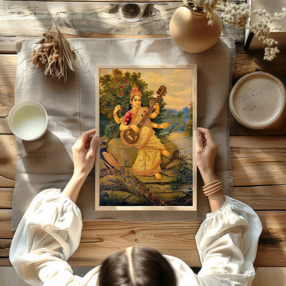 Immerse yourself in the serene beauty of this exquisite artwork depicting a goddess gracefully for Kitchen