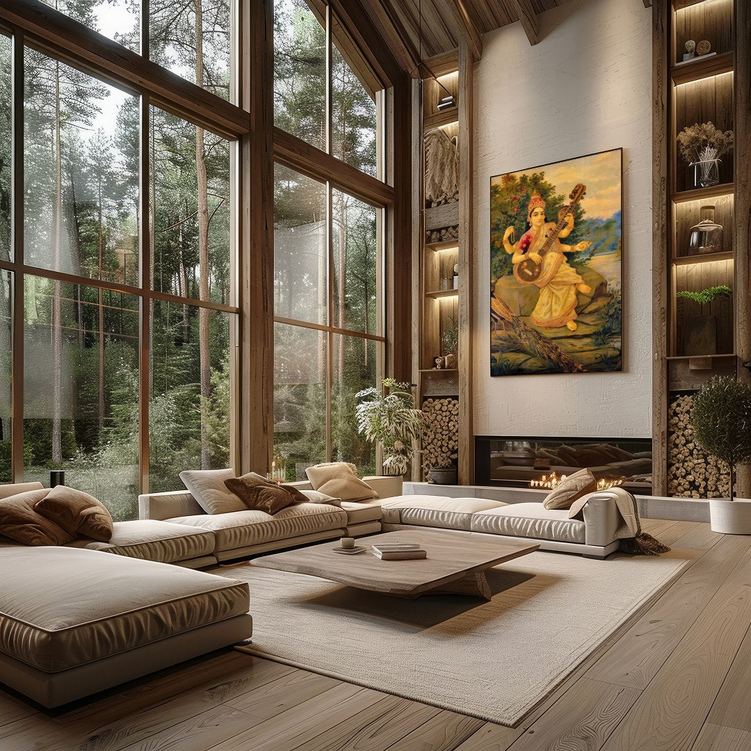 Immerse yourself in the serene beauty of this exquisite artwork depicting a goddess gracefully for Living Room