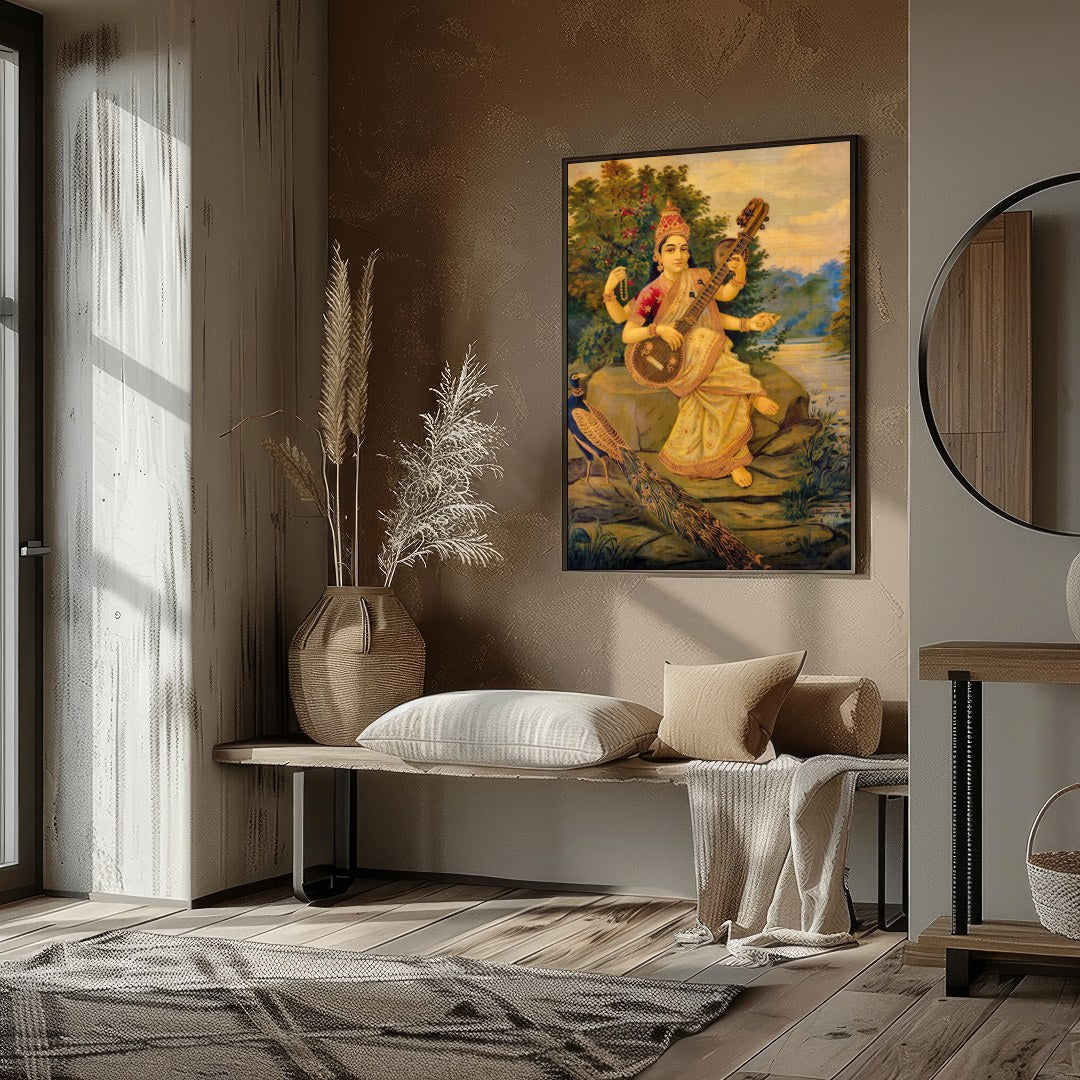 Immerse yourself in the serene beauty of this exquisite artwork depicting a goddess gracefully for living-space