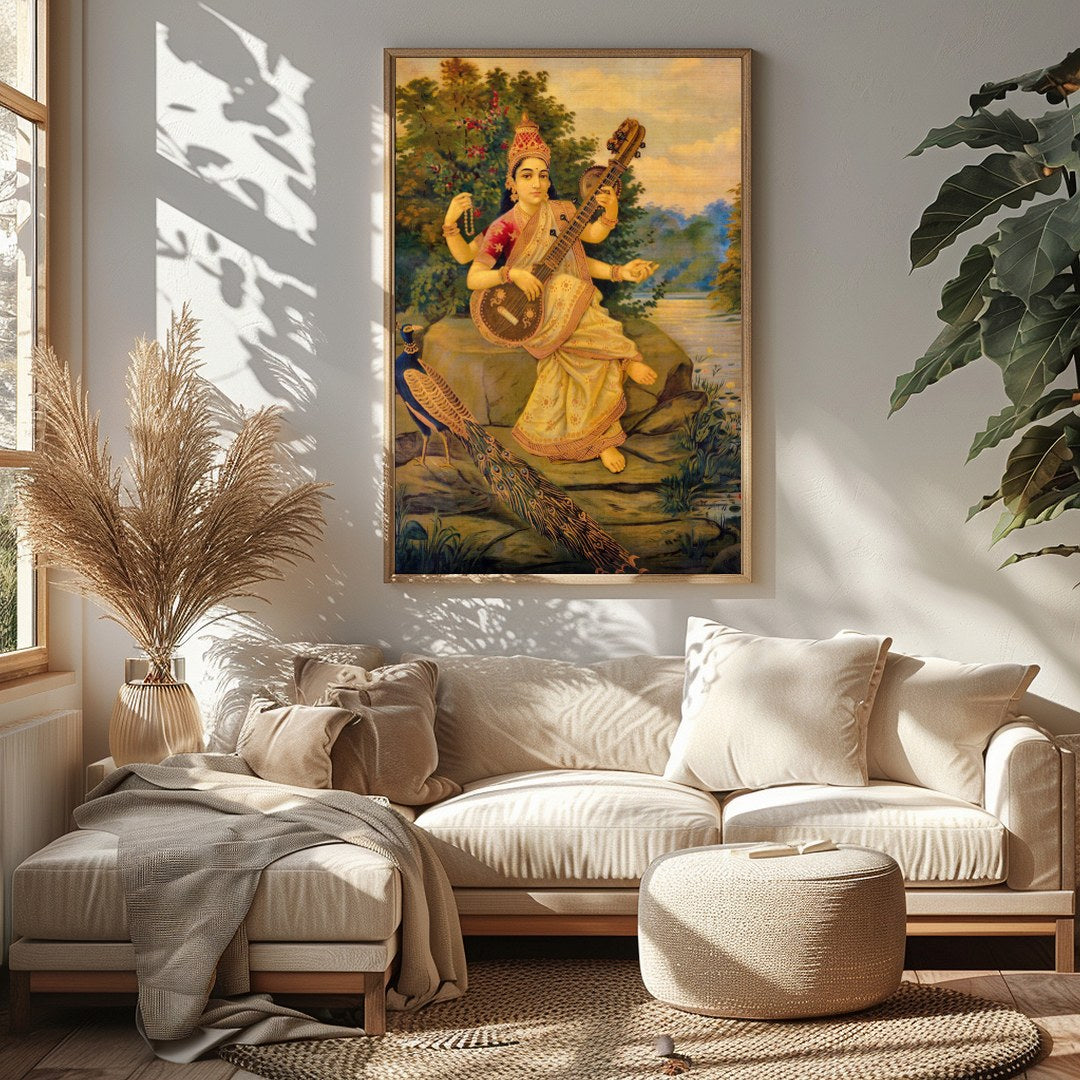 Immerse yourself in the serene beauty of this exquisite artwork depicting a goddess gracefully for Sitting Area