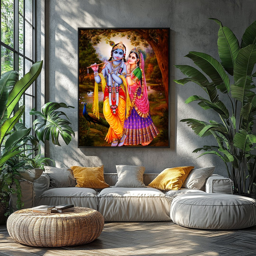 Immerse yourself in spiritual elegance with this vibrant artwork depicting a serene divine couple for Balcony
