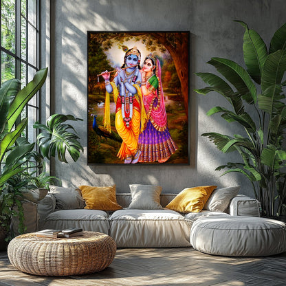 Immerse yourself in spiritual elegance with this vibrant artwork depicting a serene divine couple for Balcony