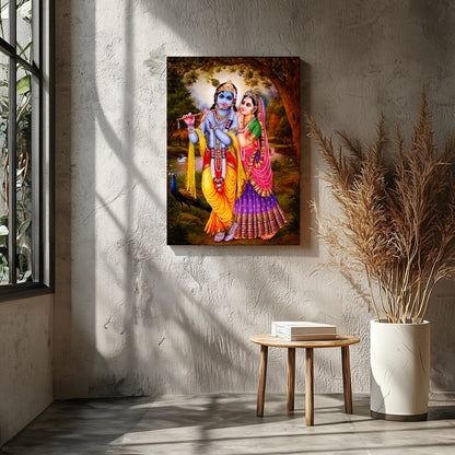 Immerse yourself in spiritual elegance with this vibrant artwork depicting a serene divine couple for Entrance