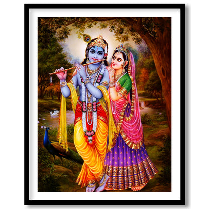 Immerse yourself in spiritual elegance with this vibrant artwork depicting a serene divine couple for hallway