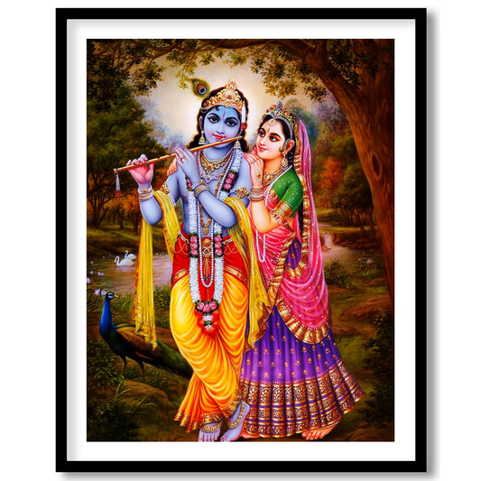 Immerse yourself in spiritual elegance with this vibrant artwork depicting a serene divine couple for hallway
