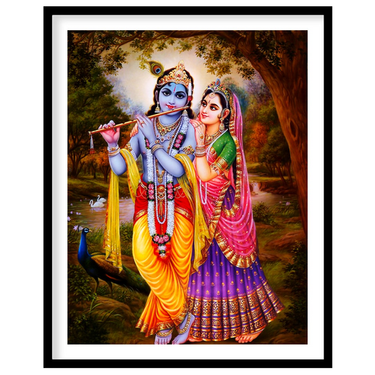Immerse yourself in spiritual elegance with this vibrant artwork depicting a serene divine couple for hallway