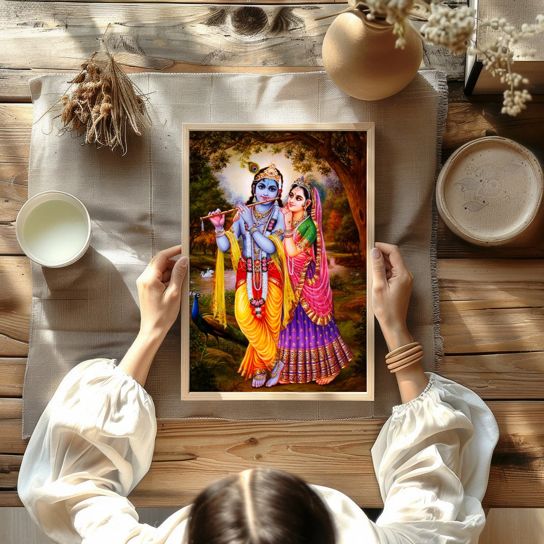 Immerse yourself in spiritual elegance with this vibrant artwork depicting a serene divine couple for Kitchen