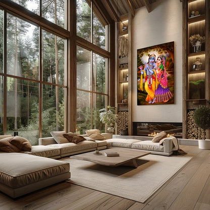 Immerse yourself in spiritual elegance with this vibrant artwork depicting a serene divine couple for Living Room