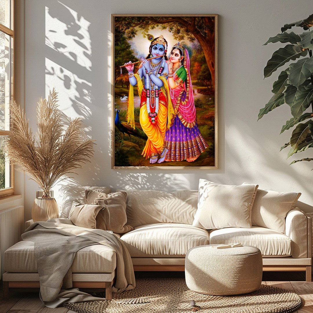 Immerse yourself in spiritual elegance with this vibrant artwork depicting a serene divine couple for Sitting Area