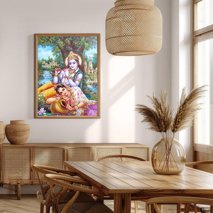 Immerse your space in the divine grace of Krishna and Radha, rendered in vibrant detail. This for Extra Kitchen