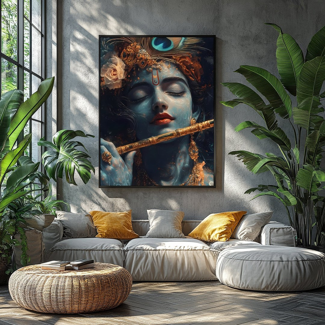 Immerse yourself in the serene beauty of this exquisite artwork depicting a soulful figure playing for Balcony