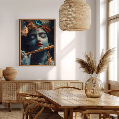 Immerse yourself in the serene beauty of this exquisite artwork depicting a soulful figure playing for Extra Kitchen