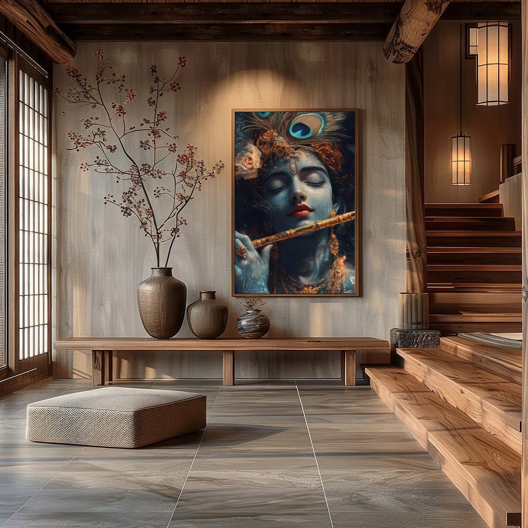 Immerse yourself in the serene beauty of this exquisite artwork depicting a soulful figure playing for Hall