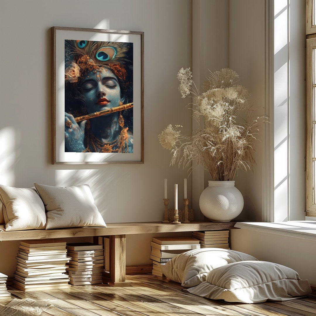 Immerse yourself in the serene beauty of this exquisite artwork depicting a soulful figure playing for sweet-home