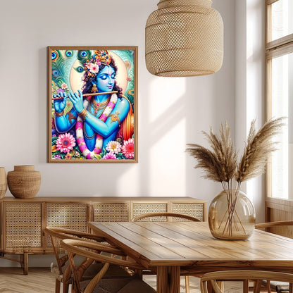 Experience the divine presence of Lord Krishna through this vibrant artwork, where brilliant hues for Extra Kitchen