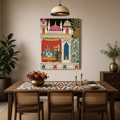 Immerse yourself in the enchanting world of Mughal art with this exquisite representation of Radha for Dining