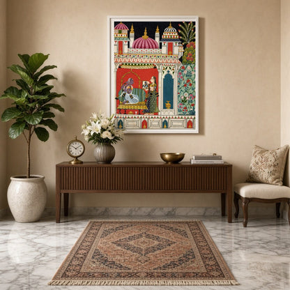 Immerse yourself in the enchanting world of Mughal art with this exquisite representation of Radha for Entrance