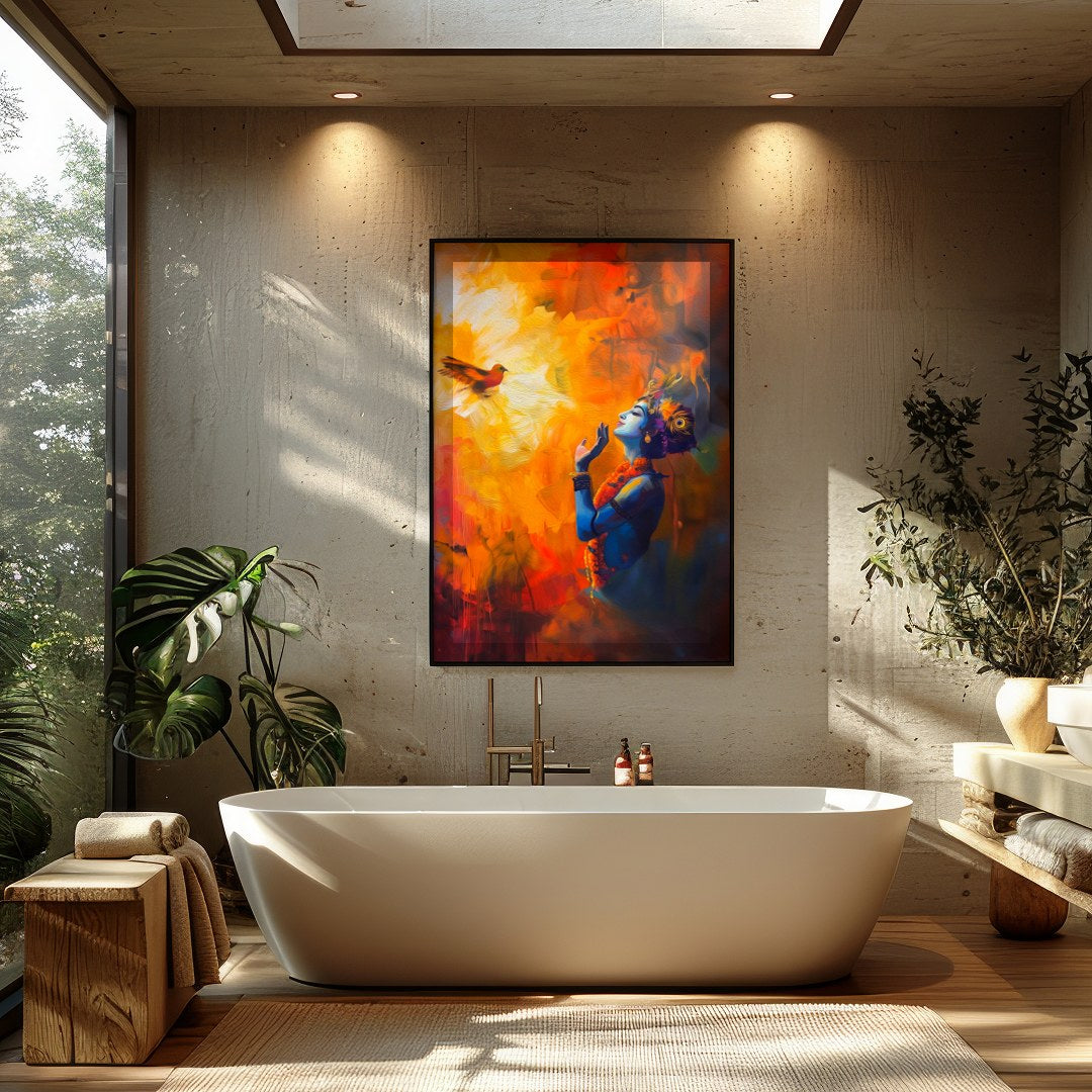 Immerse yourself in the vibrant aura of 'Divine Harmony with Nature', an exquisite piece depicting for Bathroom