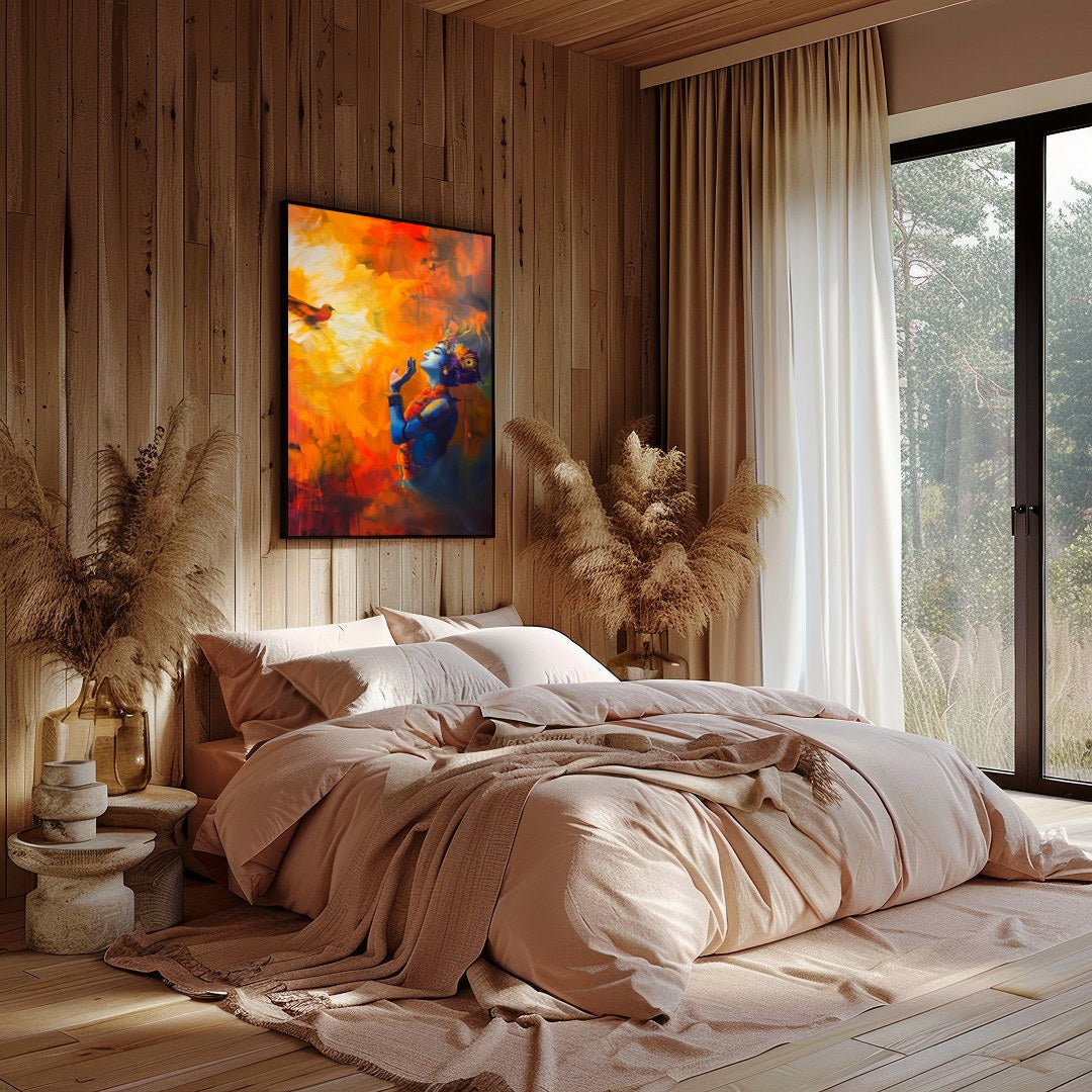 Immerse yourself in the vibrant aura of 'Divine Harmony with Nature', an exquisite piece depicting for Bedroom