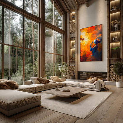 Immerse yourself in the vibrant aura of 'Divine Harmony with Nature', an exquisite piece depicting for Living Room