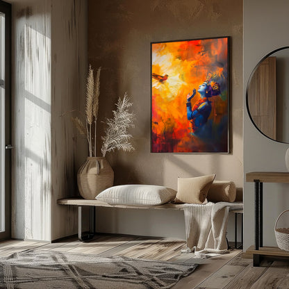 Immerse yourself in the vibrant aura of 'Divine Harmony with Nature', an exquisite piece depicting for loft