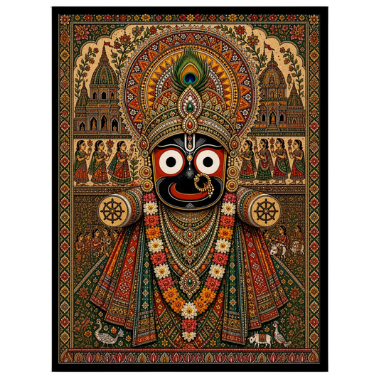 Immerse your space in the divine energy of Lord Jagannath with this vibrant Pattachitra artwork. for hallway