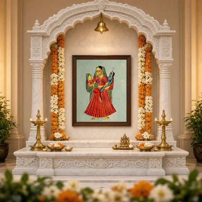 Experience the tender maternal love captured in this exquisite Kalighat painting. Yashoda, for Home Temple
