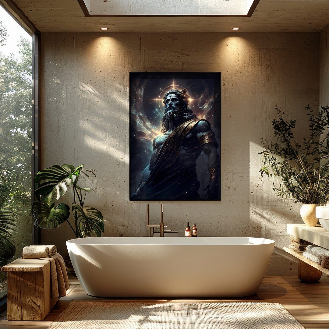 Elevate your space with 'Divine Majesty,' a captivating piece of wall art depicting a celestial for Bathroom