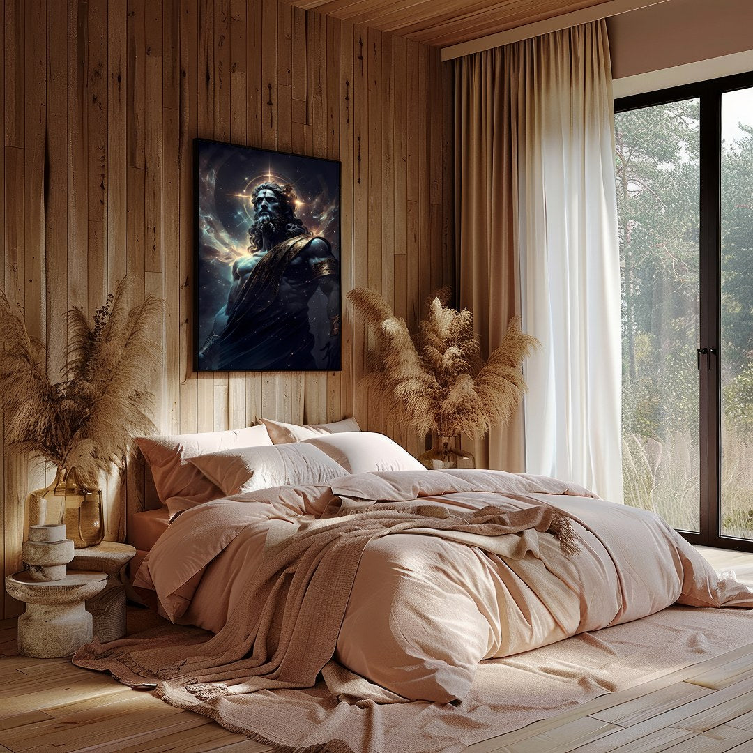 Elevate your space with 'Divine Majesty,' a captivating piece of wall art depicting a celestial for Bedroom