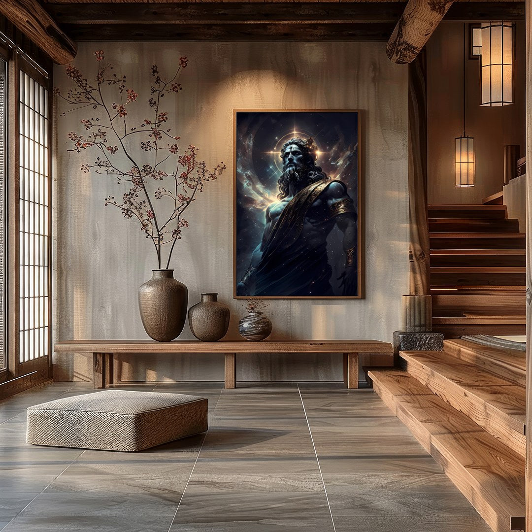Elevate your space with 'Divine Majesty,' a captivating piece of wall art depicting a celestial for Hall