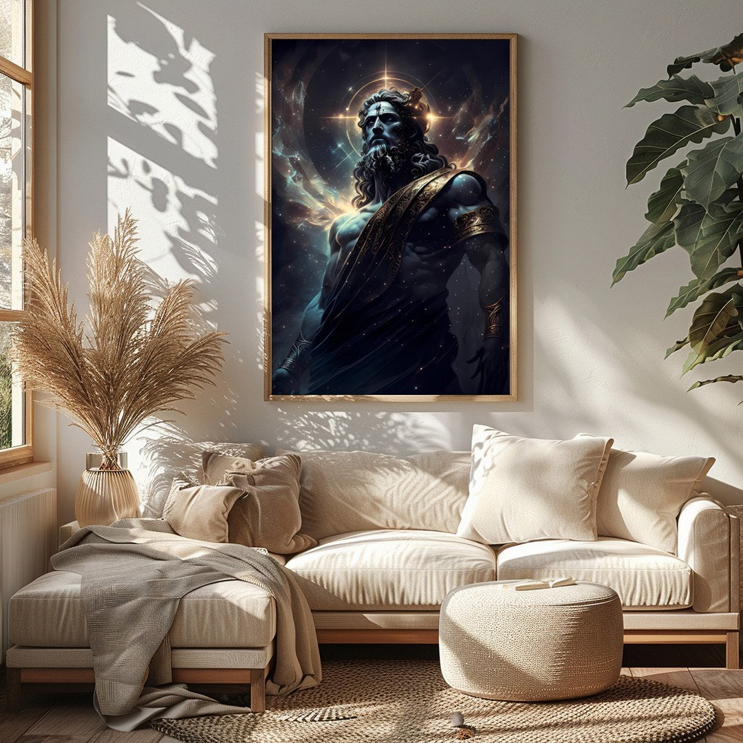 Elevate your space with 'Divine Majesty,' a captivating piece of wall art depicting a celestial for Sitting Area