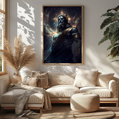 Elevate your space with 'Divine Majesty,' a captivating piece of wall art depicting a celestial for Sitting Area
