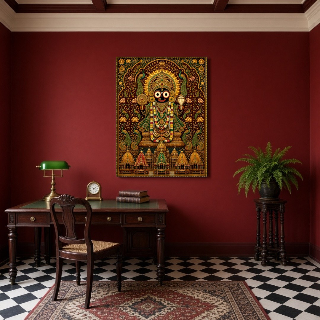 Experience the mesmerizing beauty of Lord Jagannath depicted in this masterful Pattachitra artwork. for Study