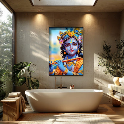 Immerse your space with this enchanting depiction of a divine figure playing the flute. The for Bathroom